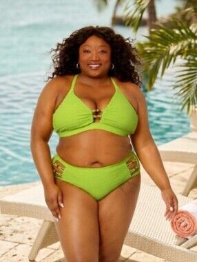 Women’s Bikini Time and True Women's Plus  green Crinkle X-Back
